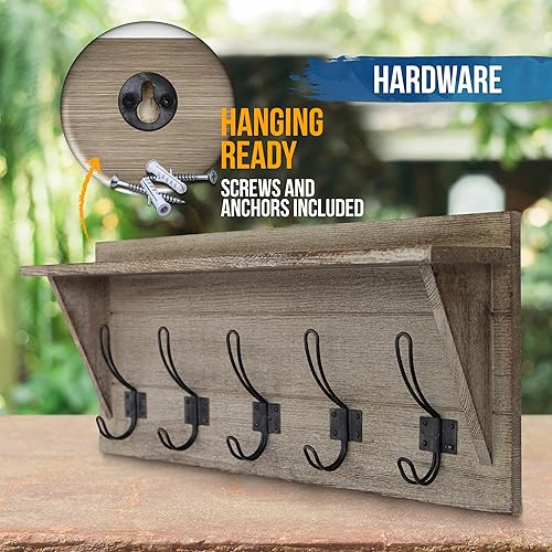 Vista 15 de HBCY Creations Estante de almacenamiento montado en la pared de 24 pulgadas, construcción de madera de pino, color negro lavado, estante