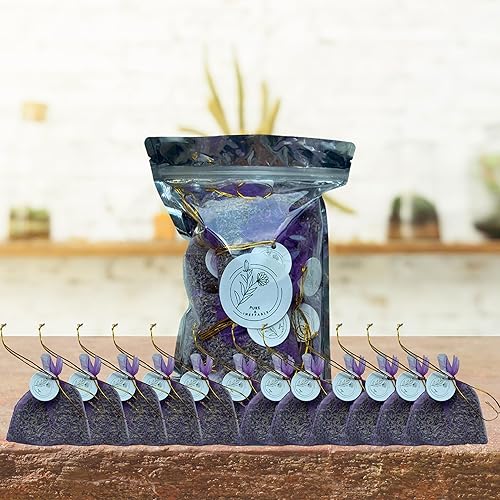 Pure&Ineffable 12 bolsas de lavanda con bolsa Ziplock inodoro de grado alimenticio, 6.5 onzas, 6.5 onzas, 6.49 oz - Sobres de lavanda para cajones y