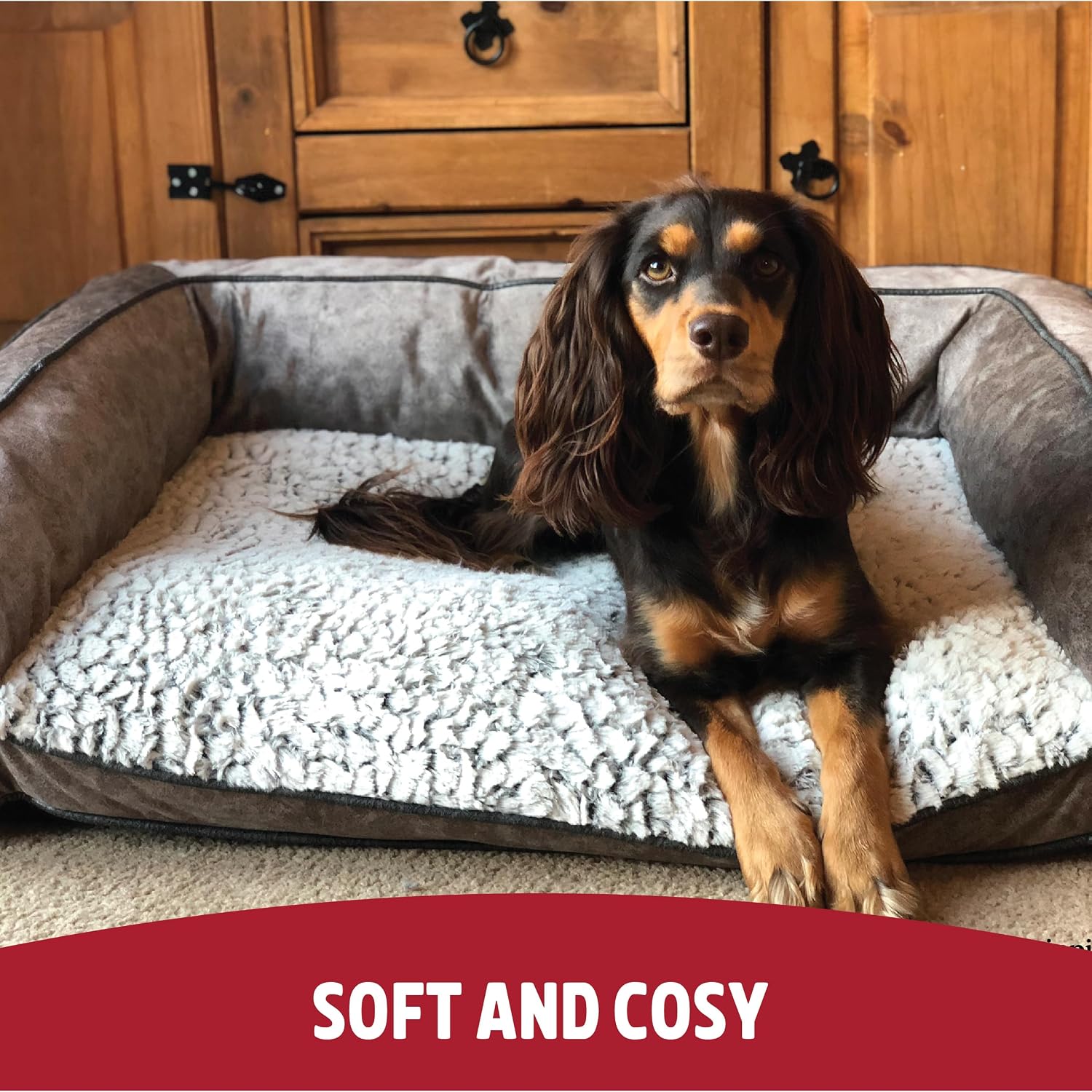 Rosewood Luxury Fleece Lined Plush Dog Bed, 68cm