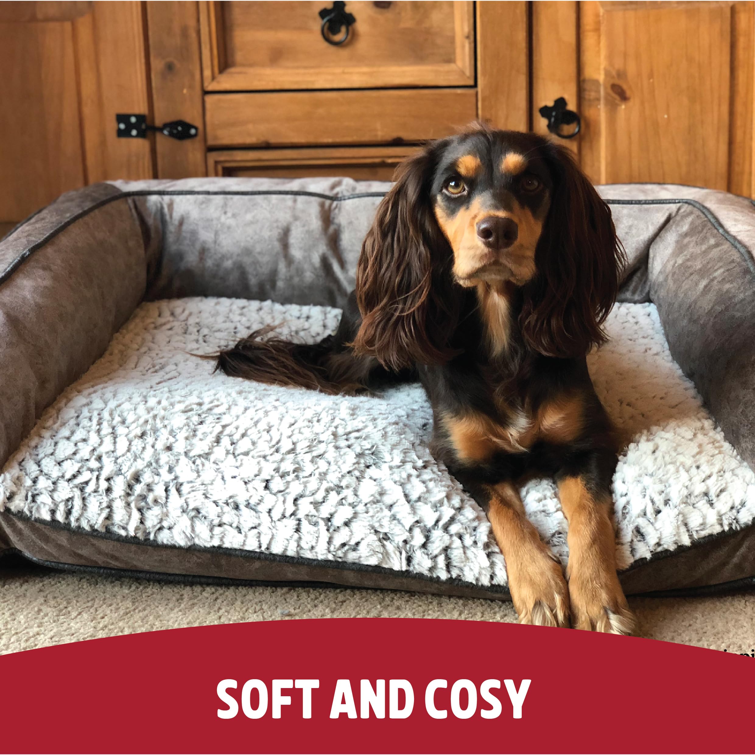 Rosewood - Cama para perros, lavable a máquina, cama para perros de gamuza sintética forrada de vellón súper suave, gris, mediana - 68 cm