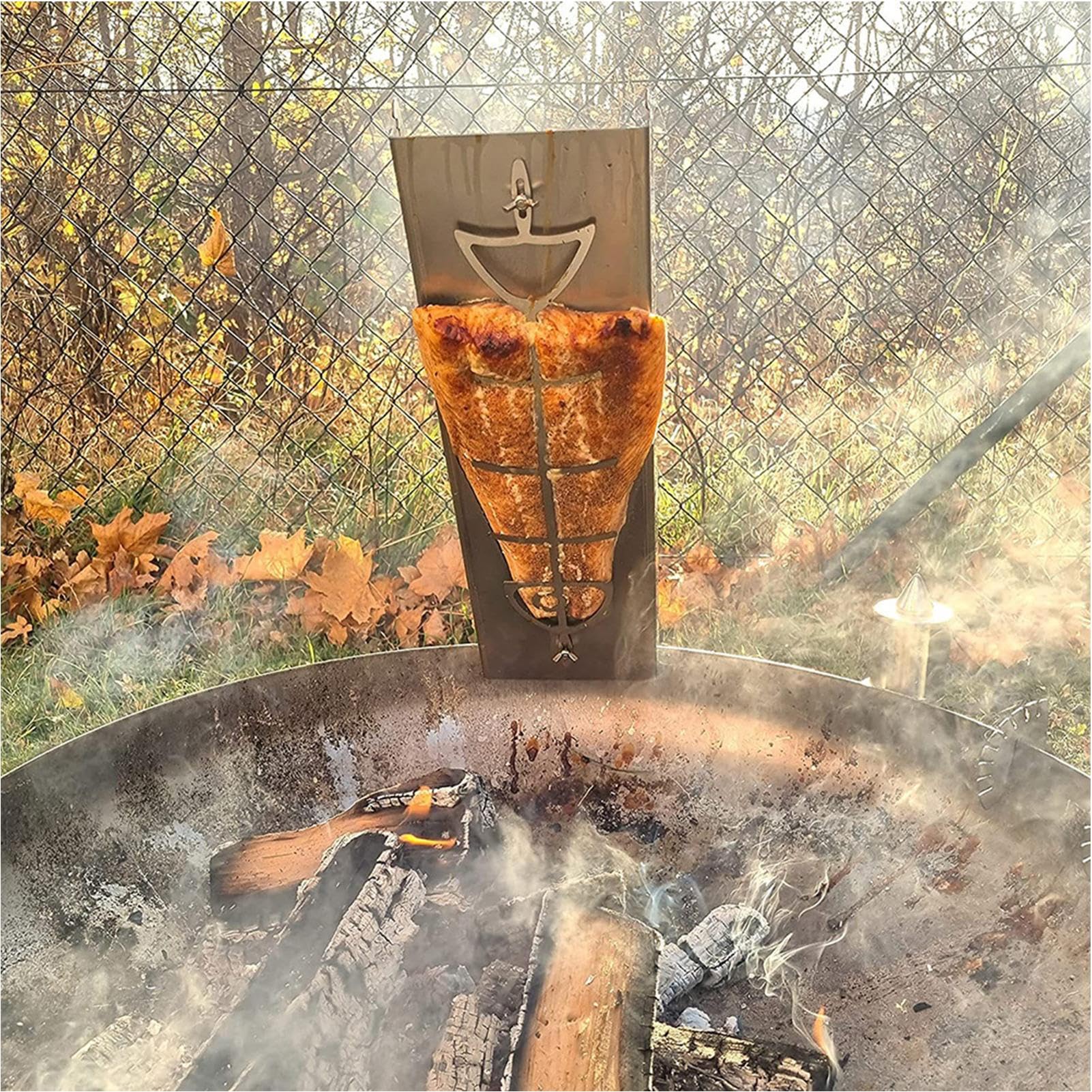 Flammlachsregal | Edelstahl-Zedernholzplatte für Grill, 180 Grad wendbare Fischplanken, Grillen, Kochgeschirr für Hinterhof, Küche, Kochen, Grillen, Camping, Outdoor-Party
