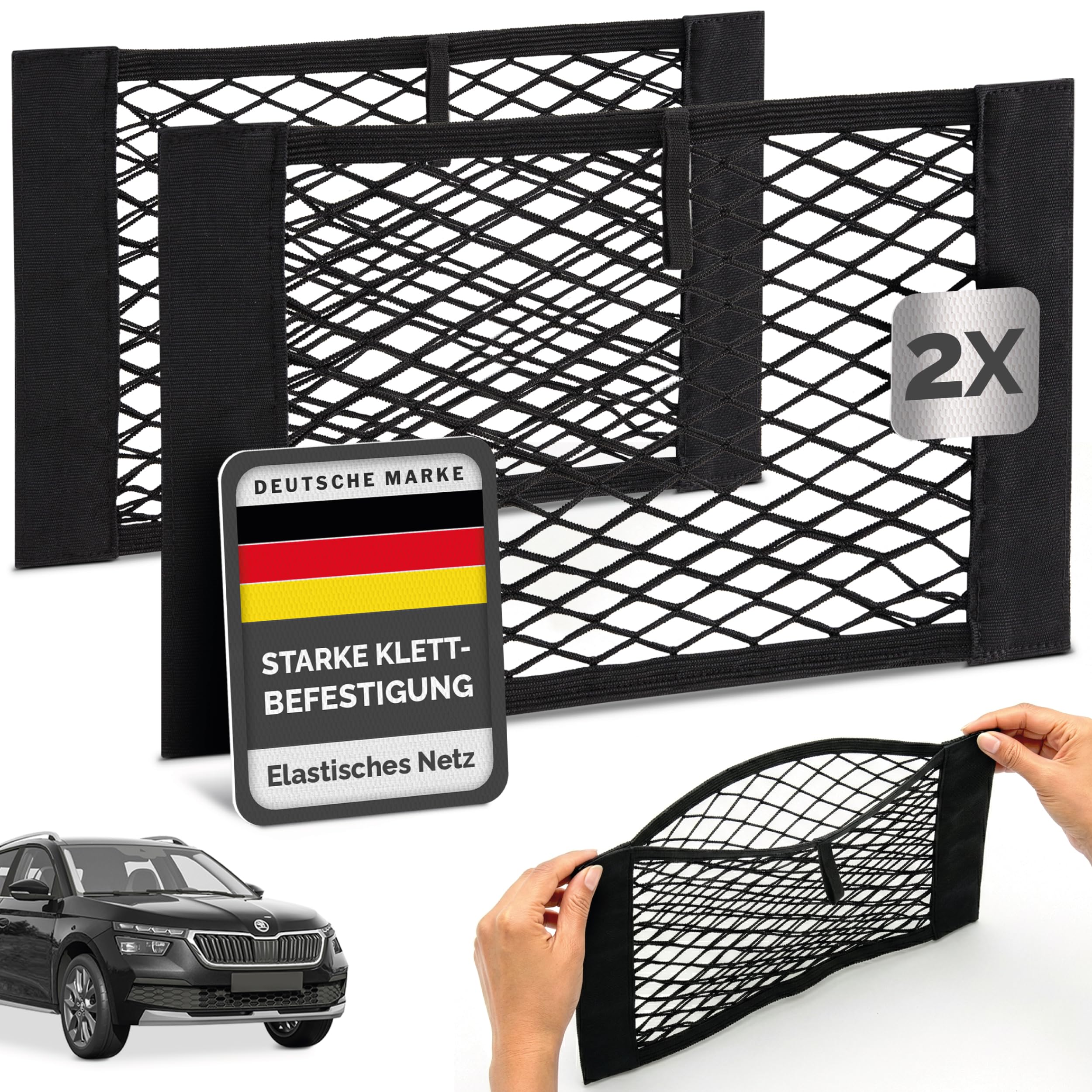 Vicera Cargo Storage Mesh Net - Net Pocket for Cars, RVs, and Campers - Universal Fit and Durable Elastic Netting for Trunks • 16x10 inches Set of 2