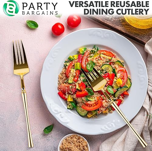 Miniatura 108 de Party Bargains Disposable Plastic Black Gold Cutlery Set, Infinity Modern Design Utensils, 40 Pack: 16 Forks, 8 Knives, 16 Spoons