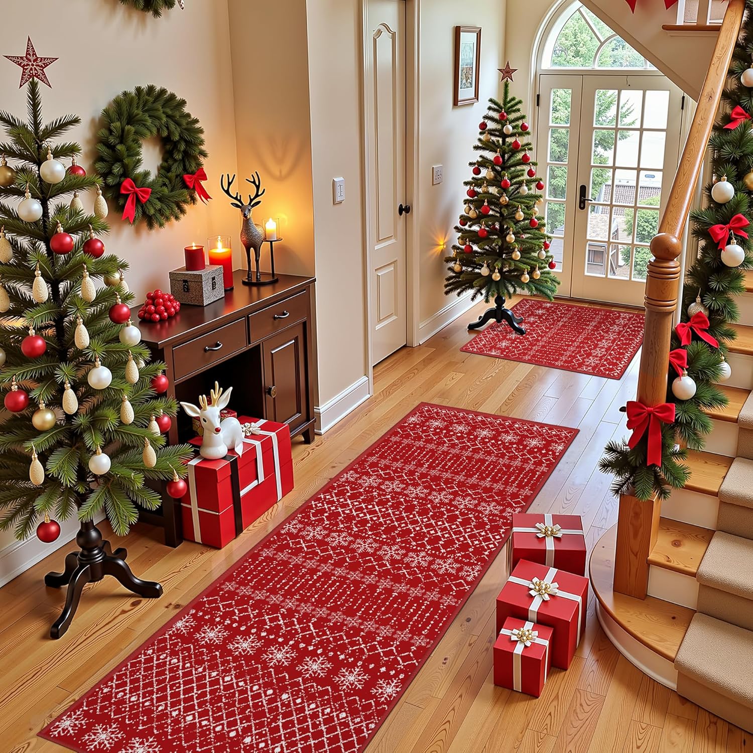 Red Wedding Carpet Christmas Small Area Rug Set 2x3 2x6 Red Festival Entryway Rug Xmas Snowflake Boho Rug Washable Rug Non Slip