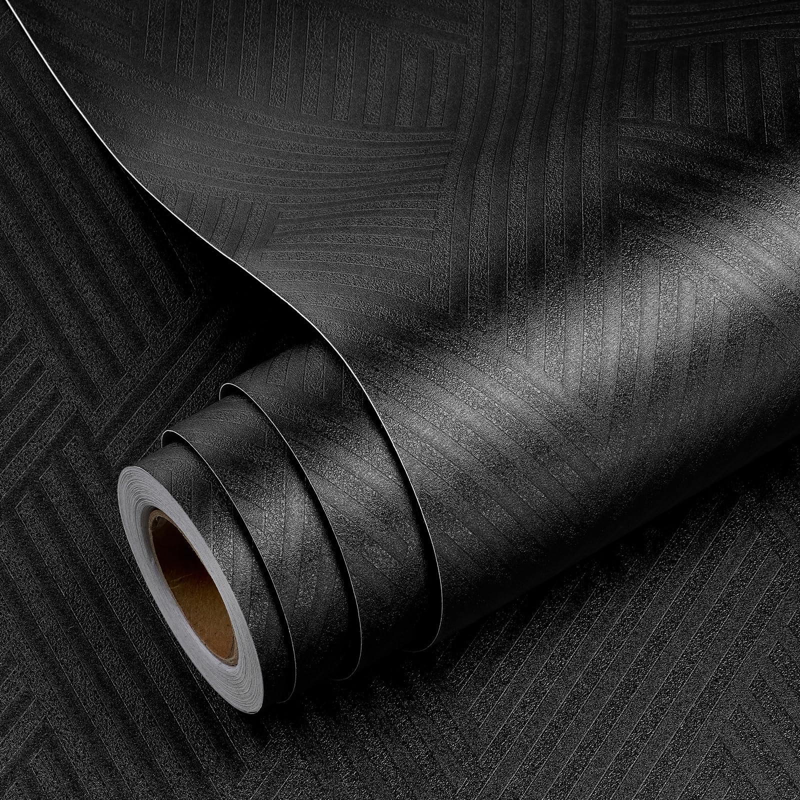 YENHOME Black Wallpaper Peel and Stick for Bedroom Bathroom Wall Textured Geometric Peel and Stick Wallpaper 17.7"X118" Black Contact Paper for