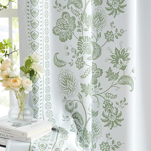Miniatura 3 de Jubilantex Cortina opaca botánica para ventana, 95 pulgadas de largo, reducción de ruido, aislamiento térmico, tratamiento de ventana para