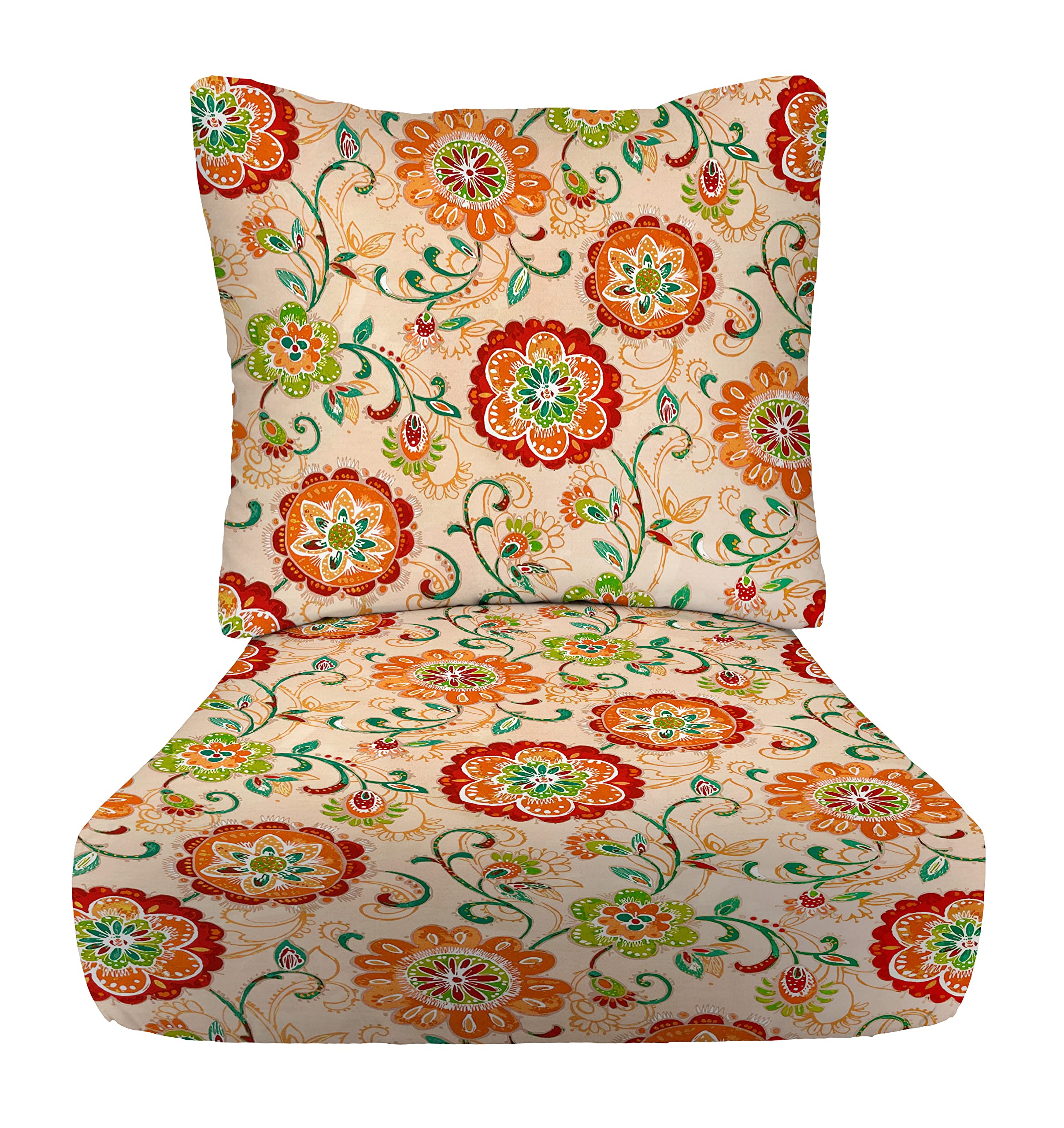 RSH DECOR: Deep Seating Cushion with Pillow Back | 23” x 24” Seat | All-Weather Spun Fabric | Water and Fade-Resistant | Outdoor Chair Cushion Set for Patio Furniture | Fanfare Sonoma Cream