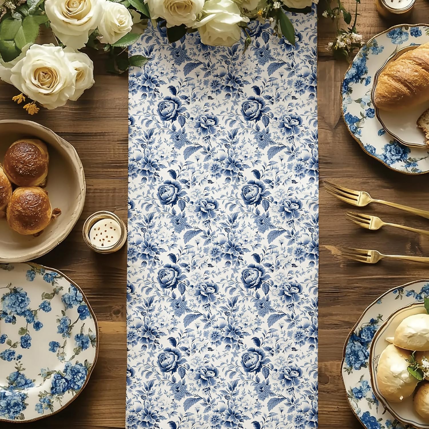 BIOBROWN Floral Wrapping Paper Jumbo Roll - 30 Inch X 33 Feet (82.5 sq. ft. ttl.) Blue White Peony Design Chinoiserie Gift Wrap Stone Paper for Mother's Day, Wedding, Bridal Shower, Valentine's Day