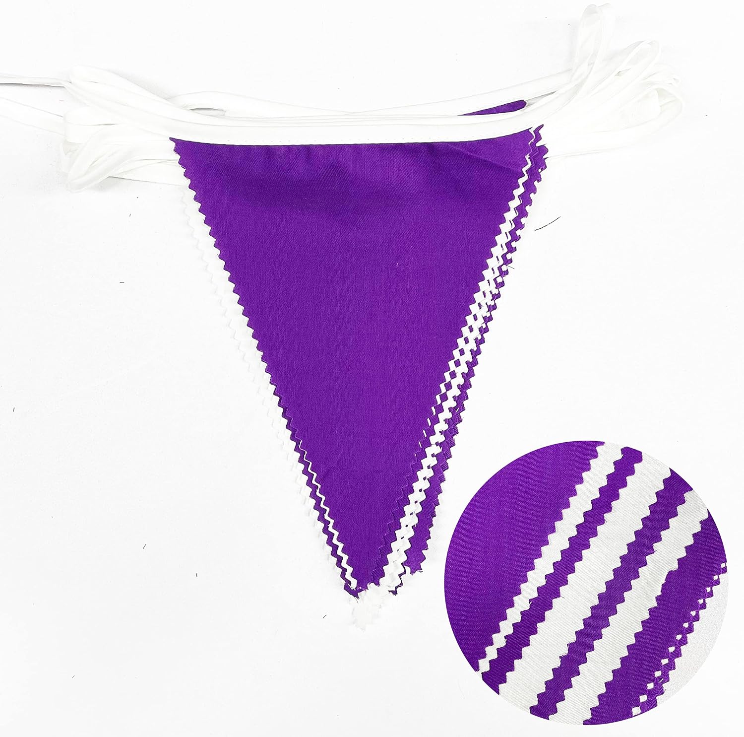 32Ft Purple and White Pennant Banner Fabric Triangle Flag Cotton Cloth Bunting Garland Kit for Wedding Birthday Lavender Party Home Nursery Outdoor Garden Hanging Festivals Decoration - Image 2