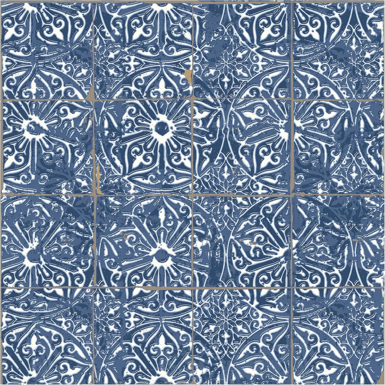 NuWallpaper Cobalt Sea Provincial Tile Peel and Stick Wallpaper, NUS6104