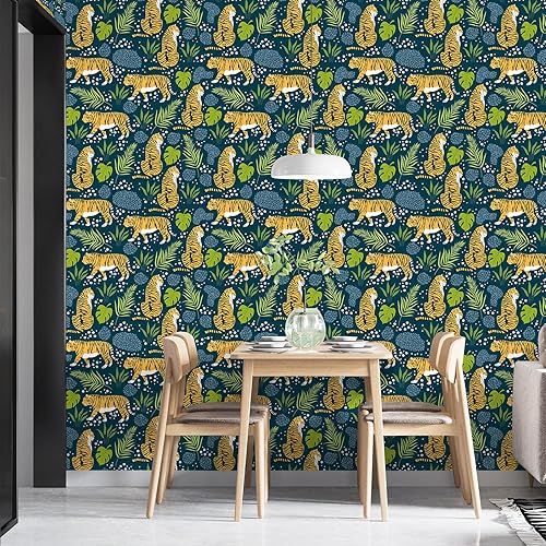 Miniatura 7 de CHIHUT Papel tapiz autoadhesivo con diseño de leopardo King para despegar y pegar, removible con diseño de animales de la selva, papel de contacto