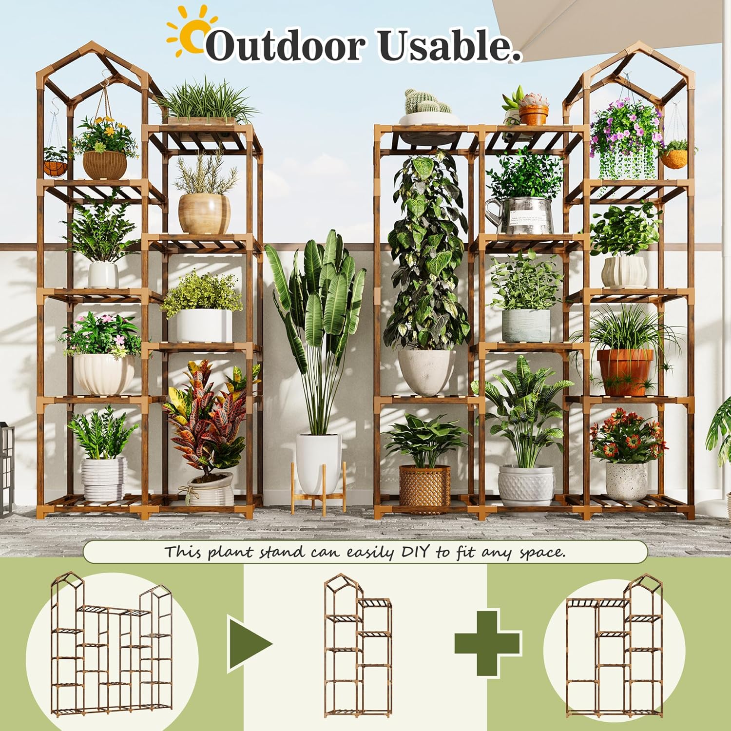 EnHomee Plant Stand Indoor Plant Stands Outdoor Tall Plant Shelf for 19-25 Pots Corner Tiered Plants Stands for Multiple Plants Wood Hanging Plants Holder for Garden Balcony Patio Window Porch