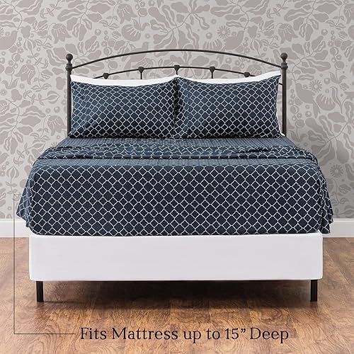 Miniatura 4 de Chanasya Juego de sábanas de tamaño individual con estampado geométrico de Quatrefoil de 3 piezas 1 sábana encimera 1 sábana bajera 1 funda de