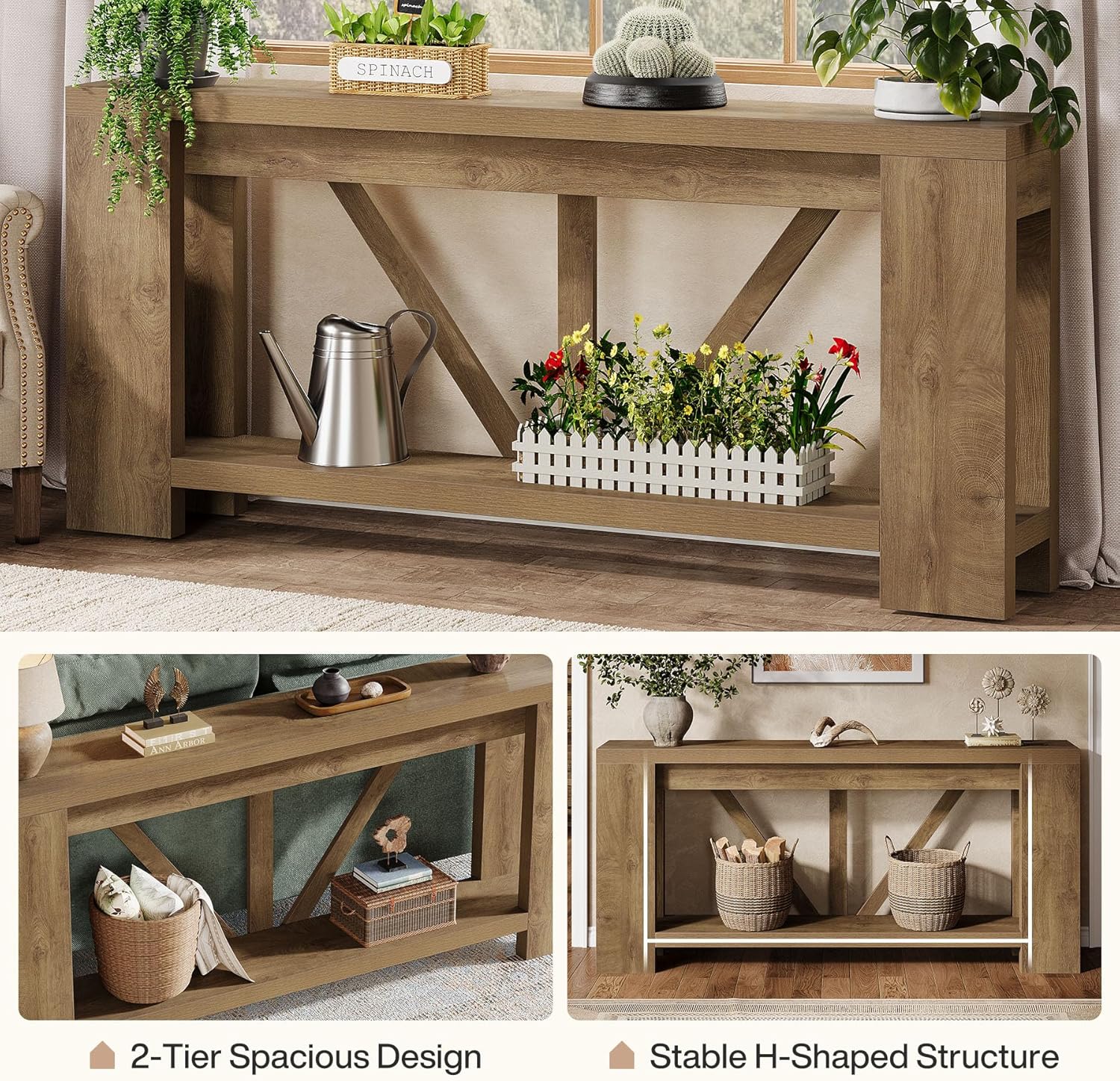 Tribesigns 70.9" Extra Long Entryway Table, Farmhouse Wood Console Tables with Storage Shelf, Modern Rustic Sofa Foyer Tables for Entryway, Behind Couch, Living Room, Entrance, Brown