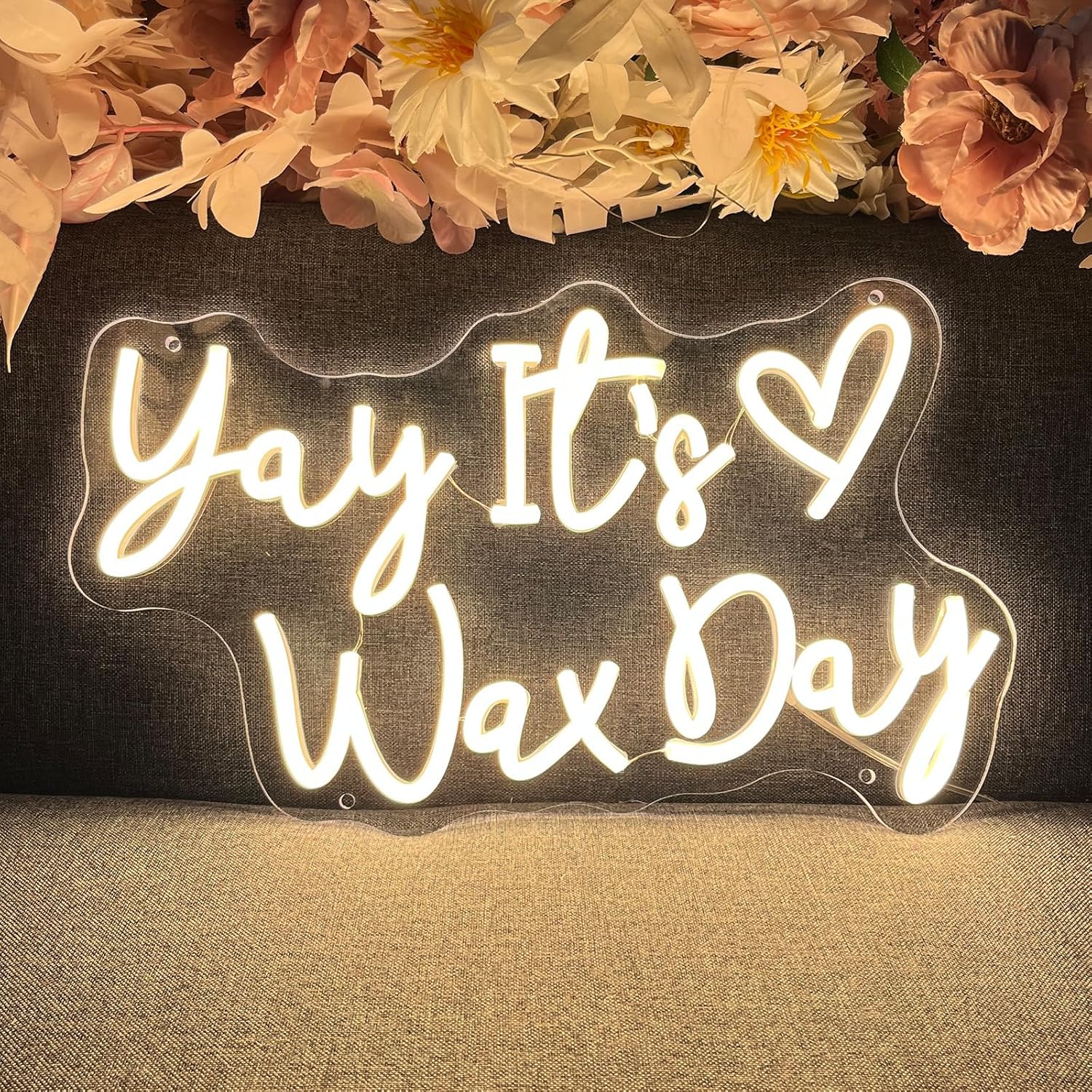 Yay It’s Wax Day Neon Sign For Spa Beauty Room Nail Brows Lashed Salon Studio LED Wall Art Decor For Business Stores Logo Barber Shops Led Word Indoor Neon Lights 5V USB Powered Warm White 40×23.6 CM