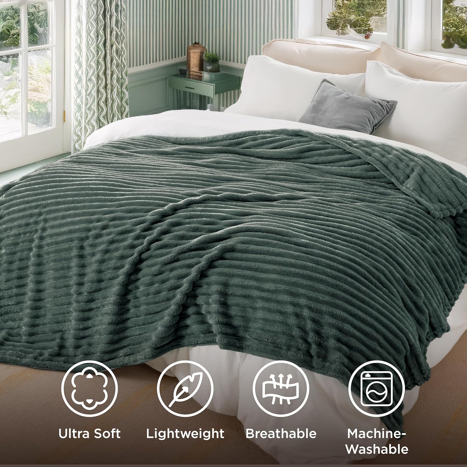 Bedsure GentleSoft Mallard Green Fleece Blanket for Couch - Cozy Soft Blankets for Women, Cute Small Throws for Girls, 90x90 Inches - Image 5