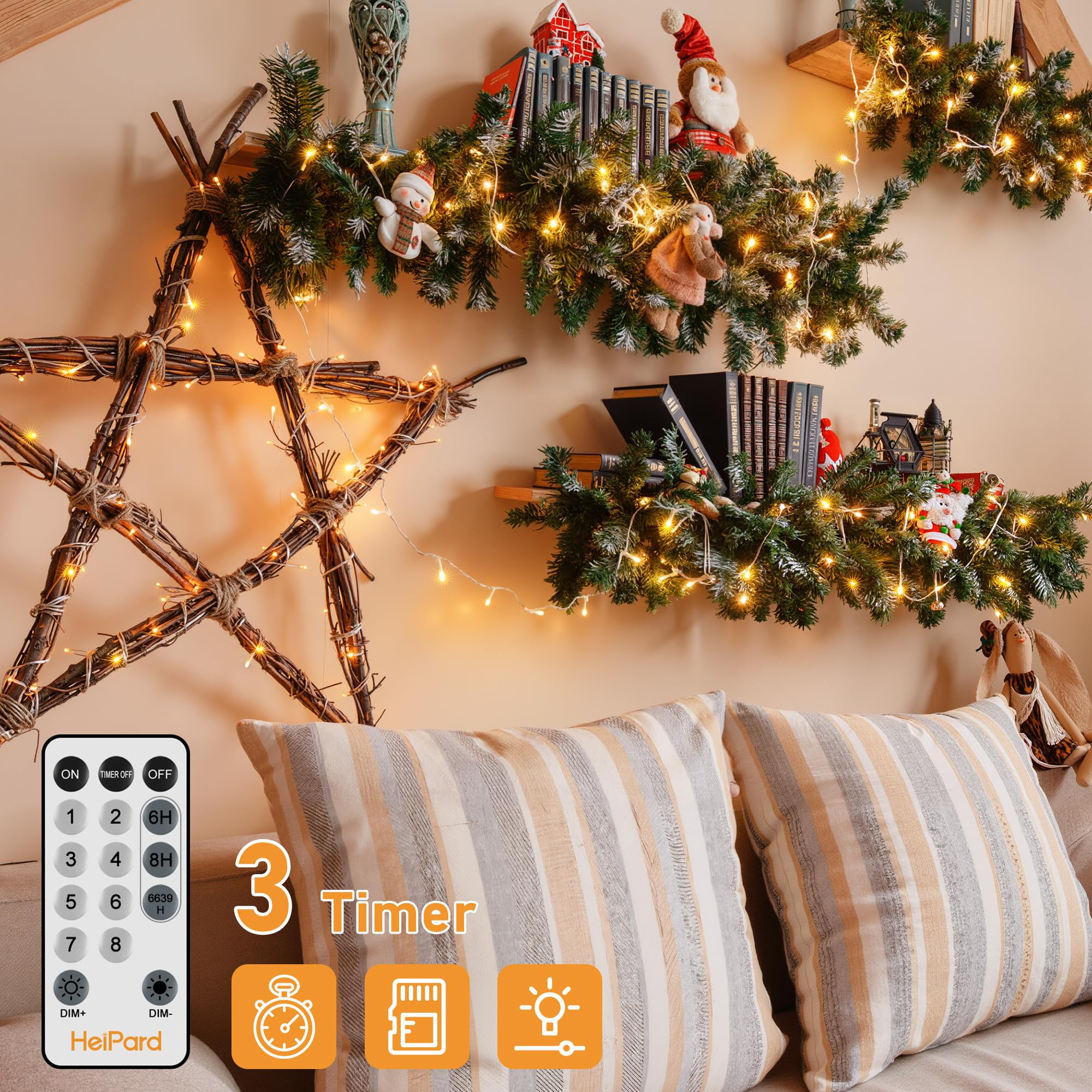 HeiPard Catena Luminosa Esterno Interno 80M, Luci Albero Natale Esterno | 800 LED Bianco Caldo Impermeabile Lucine da Esterno Giardino con 8 Modalità e Memoria per Balcone, Casa, Festa, Nozze