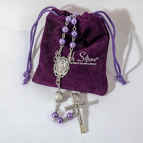 Miniatura 5 de Nazareth Store Collar con cuentas de perlas Rosario blanco Nuestro Padre con cuentas Medalla Lourdes y Crucifijo Crucifijo Devoción Espiritual