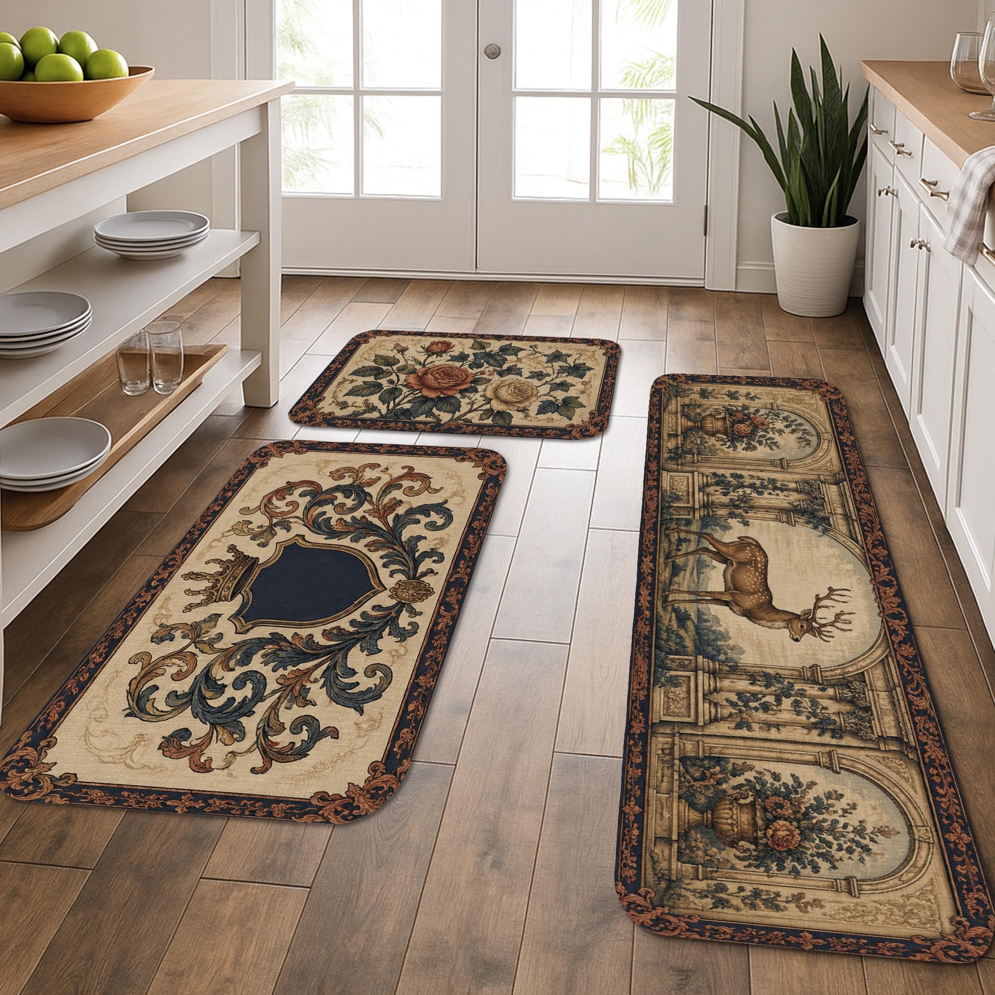 Tapis de cuisine vintage floral lavable pour sol rustique confortable