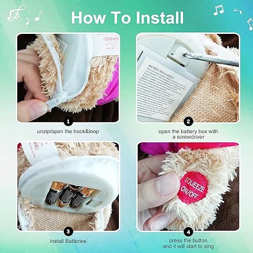 Miniatura 8 de Houwsbaby Oso de peluche de cumpleaños de 13.5 pulgadas, juguete de peluche musical eléctrico con cupcake, vela brillante, regalos para niños,