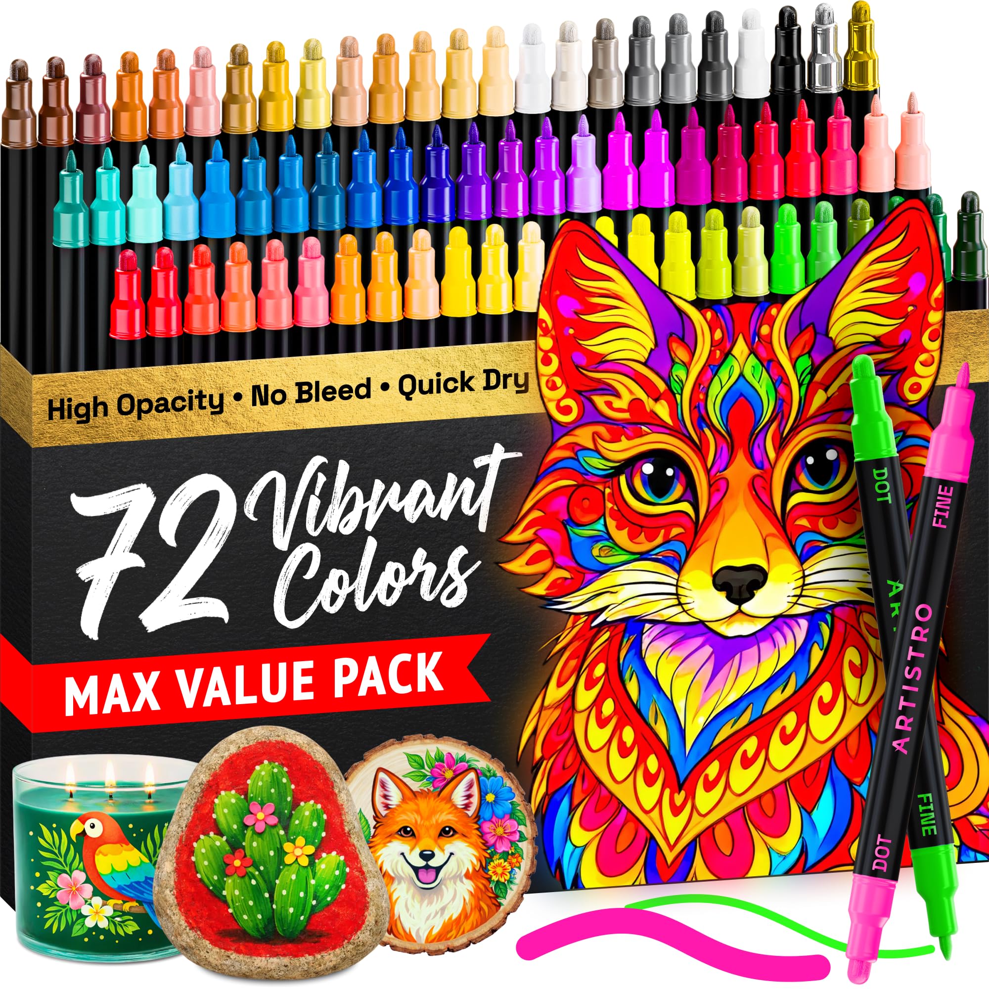 ARTISTRO 72 Multicolor Dual-Tip Acrylic Paint Marker Pens