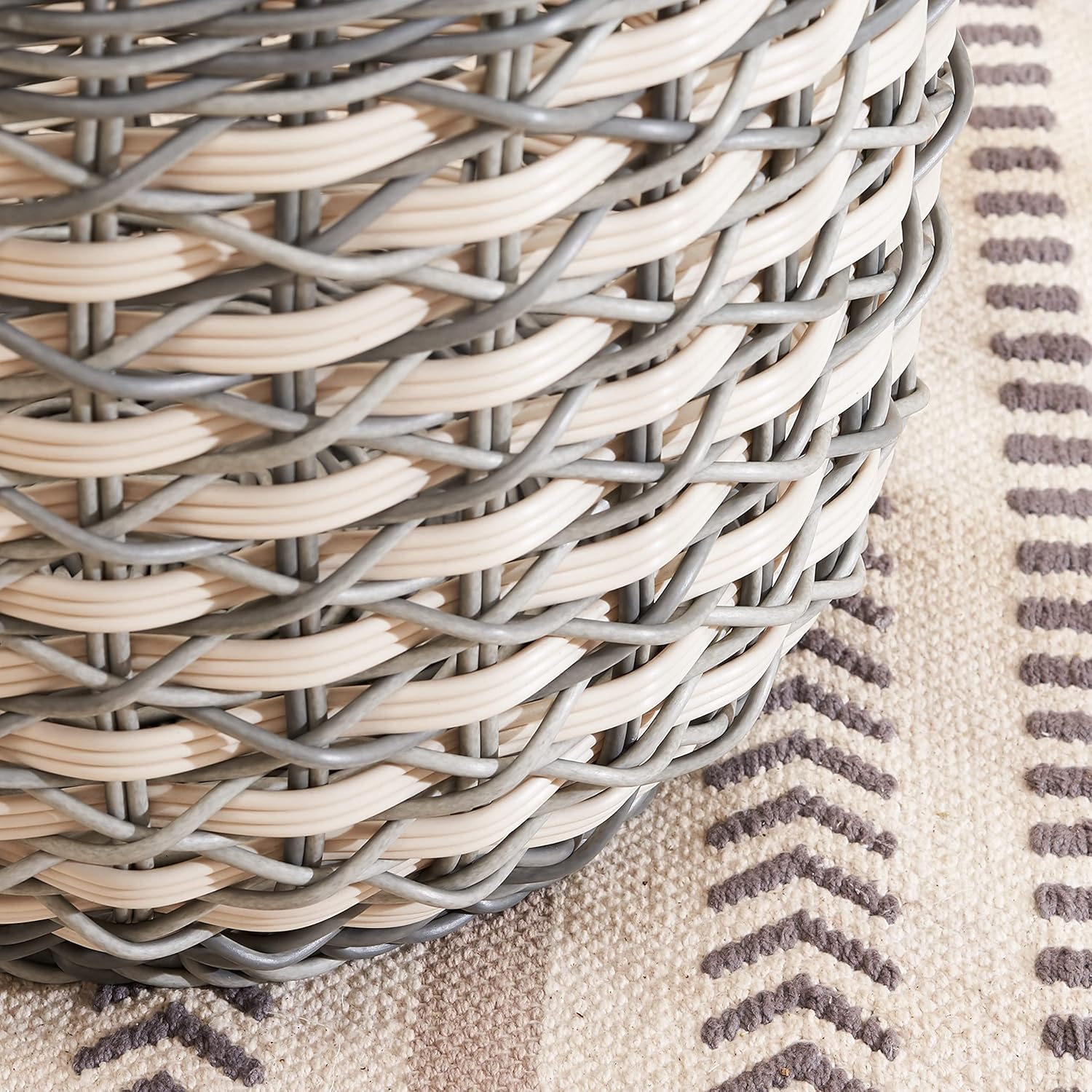 Set of 3 CATLEZA 12.6-inch, 15-inch and 17.7-inch Stackable Hand Woven Wicker Storage and Laundry Basket with Handles - Gray and Brown