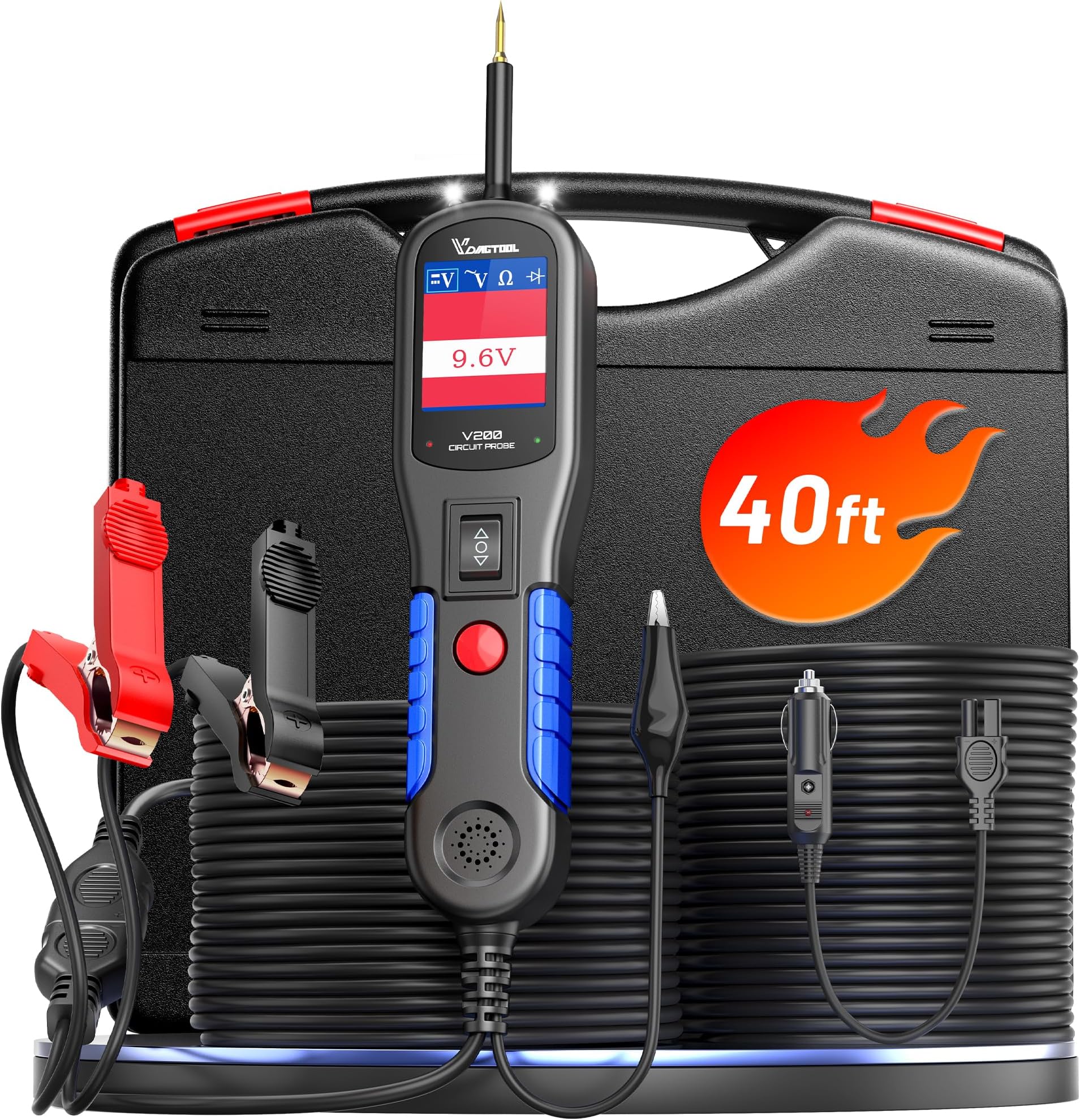 - VDIAGTOOL V200 Automotive Circuit Tester, Power Circuit Probe Tester Kit, 12V-24V Short/Open Circuit Finder, AC/DC Diode Resistance Relay Fuse Component Test, Digital Voltmeter Ohmmeter, 40FT Cables