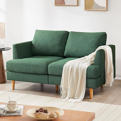BFD Small Loveseat Sofa Couch, 56" Mid Century Modern Love Seat Couches for Living Room, Extra Deep 2-Seat Small Sofa Furniture for Small Spaces Apartment, Dorm, Office, Green
