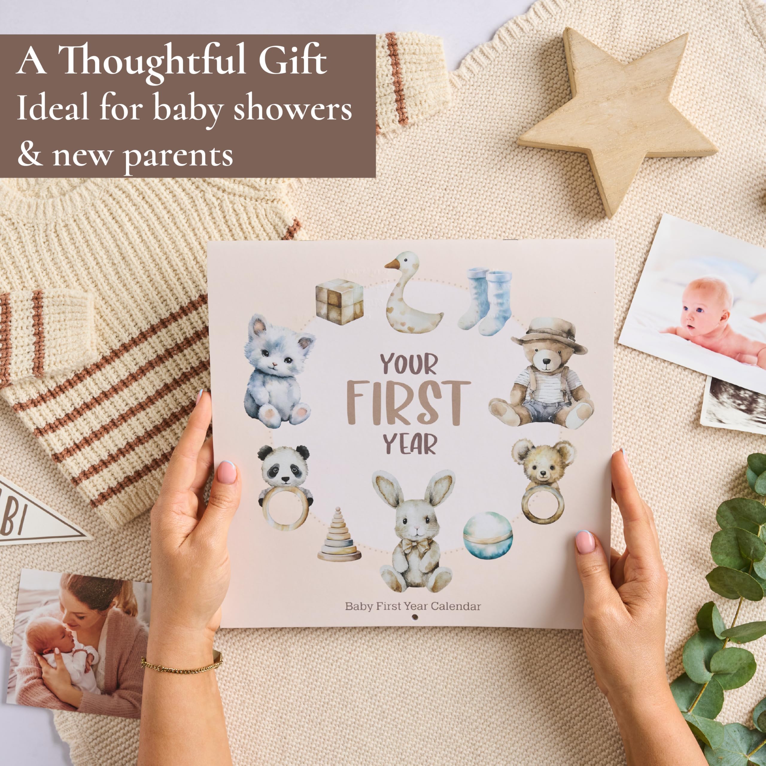 Baby erstes Jahr Kalender mit 100 Aufklebern - Unisex Baby Design 1. Jahre Wandkalender mit Aufklebern, Baby Tracker, Baby Scrapbook für neue Mutter und Neugeborene Jungen & Mädchen
