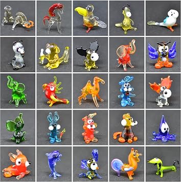Set of 50 Tiny Glass Animal Figurines (1) Hand-Blown Assorted Miniatures Collectible Ornaments for Fairy Garden, Dollhouse & Desk Gift for Kids & Adult Collectors
