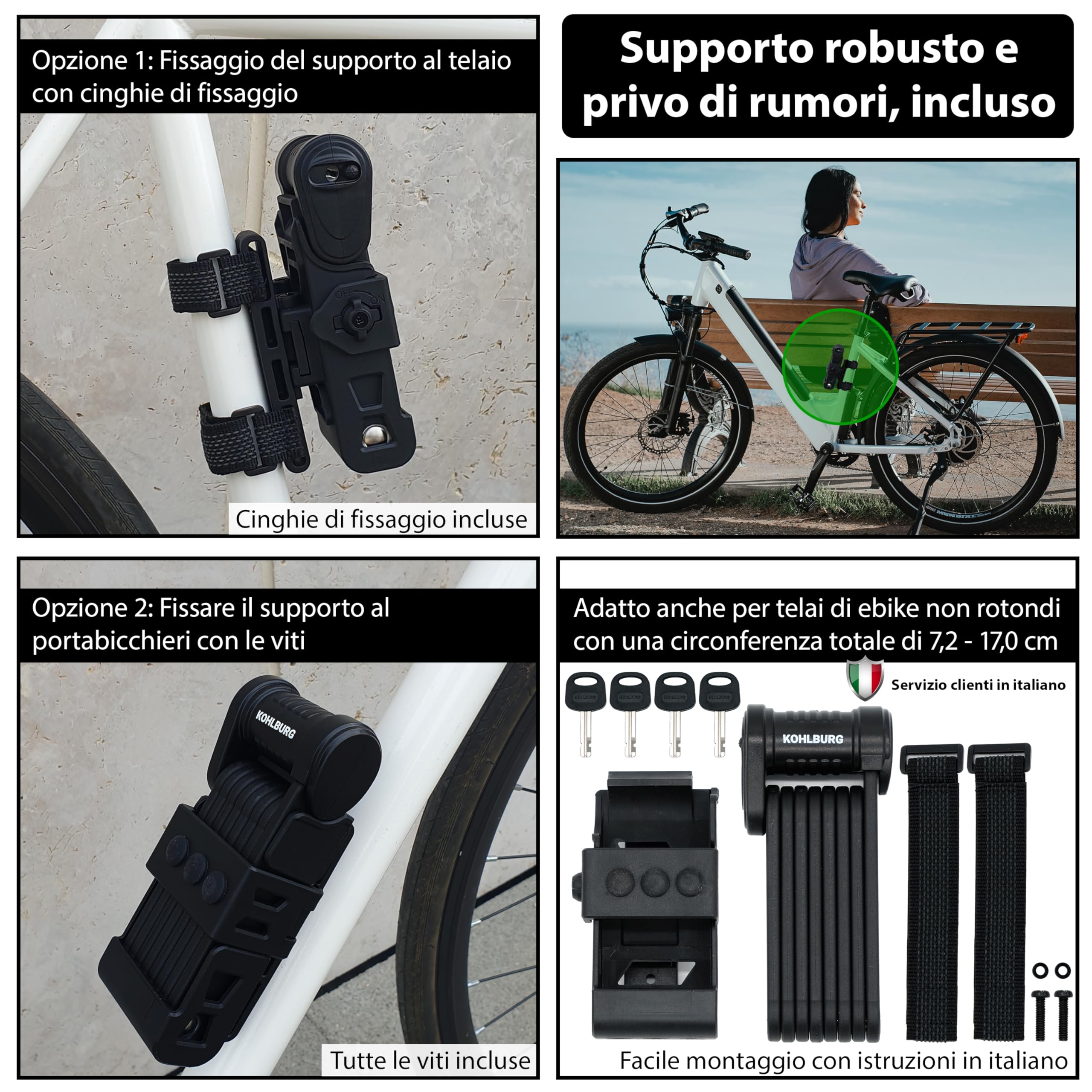 KOHLBURG Antifurto pieghevole per bici massima sicurezza a soli 1kg – 89cm – Antifurti per bici con supporto – molto sicuro come antifurto per monopattino elettrico & antifurti pieghevole per eBike