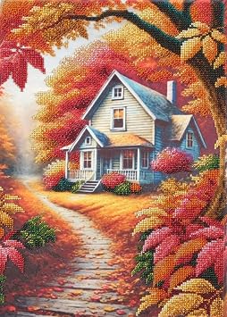 Bead Embroidey kit Autumn Cottage HS-5103 Beaded Cross Stitch kit AllAboutEmbroiderUA