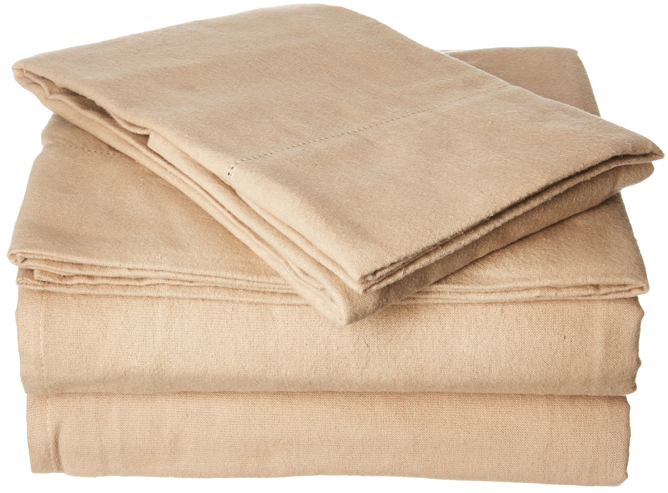 Tribeca Living Heavyweight 200 GSM Hemstitched Flannel Deep Pocket Sheet Set, Twin Cappuccino