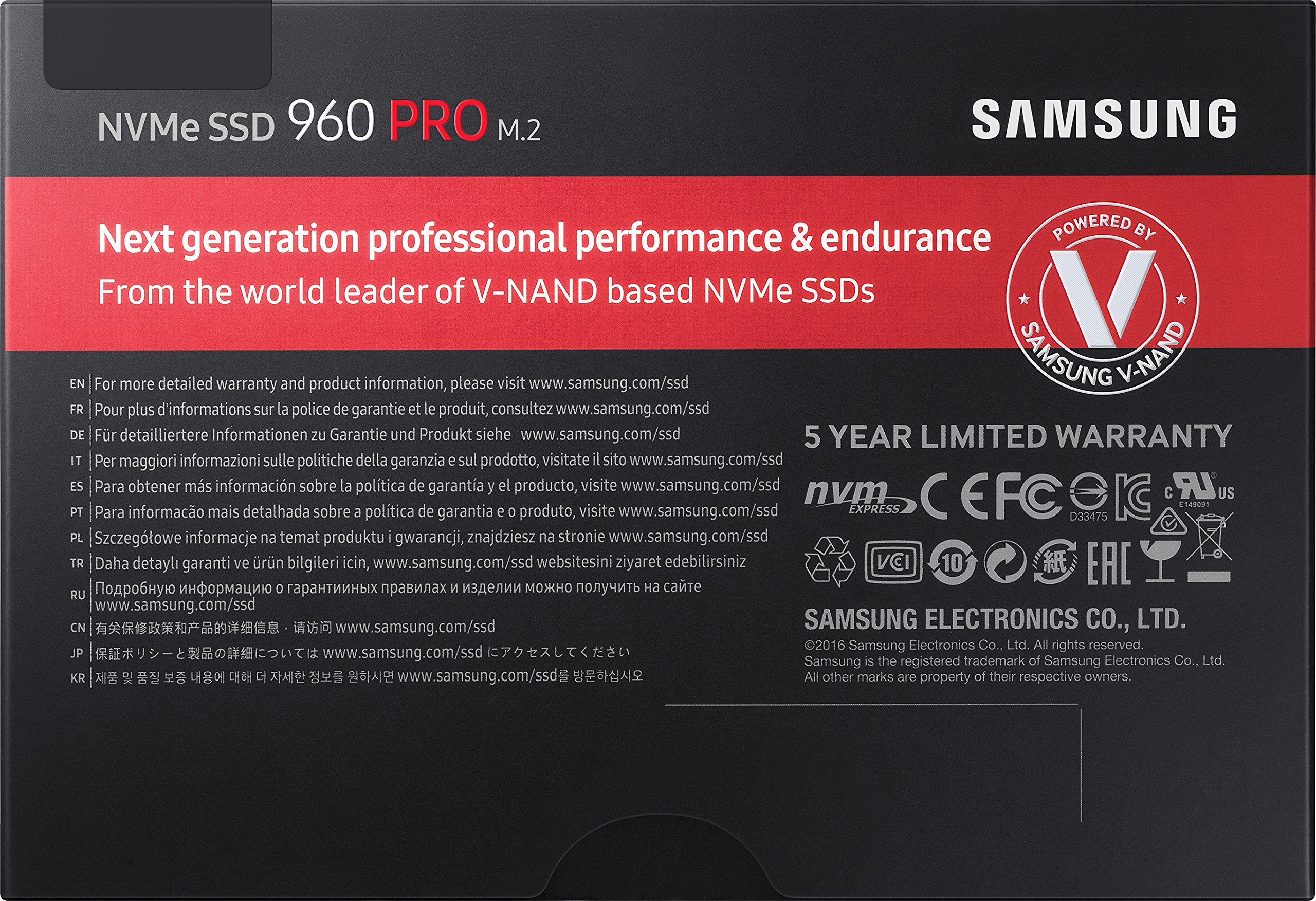 Samsung MZ-V6P2T0BW SSD 960 PRO, 2 TB, NVMe, Nero/Rosso