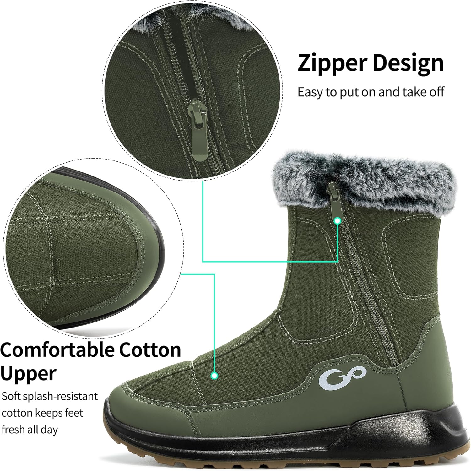 Aomigoct Winter Snow Boots for Women: Warm Comfortable Fur Lined Non-slip Mid Calf Booties Outdoor Walking - Image 5