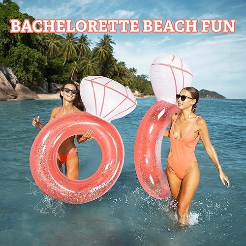 Miniatura 10 de Decoraciones para despedida de soltera  Anillo de diamante extra grande para piscina  Brillante purpurina en el interior  Flotadores de piscina para