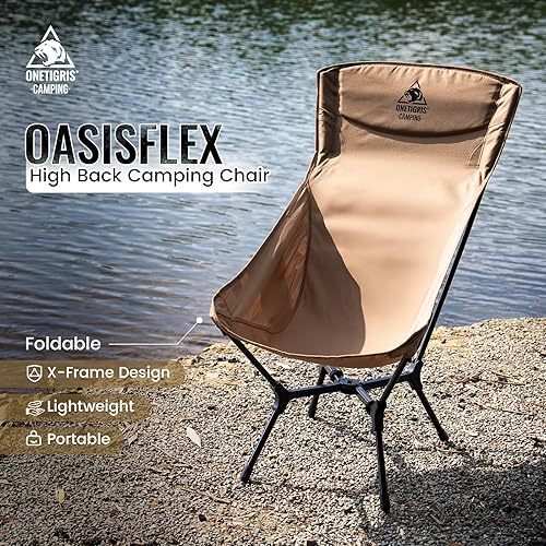 Miniatura 4 de ONETIGRIS OasisFlex - Silla de campamento, silla plegable de respaldo alto con bolsa de transporte, ideal para camping, playa, picnic, parque,