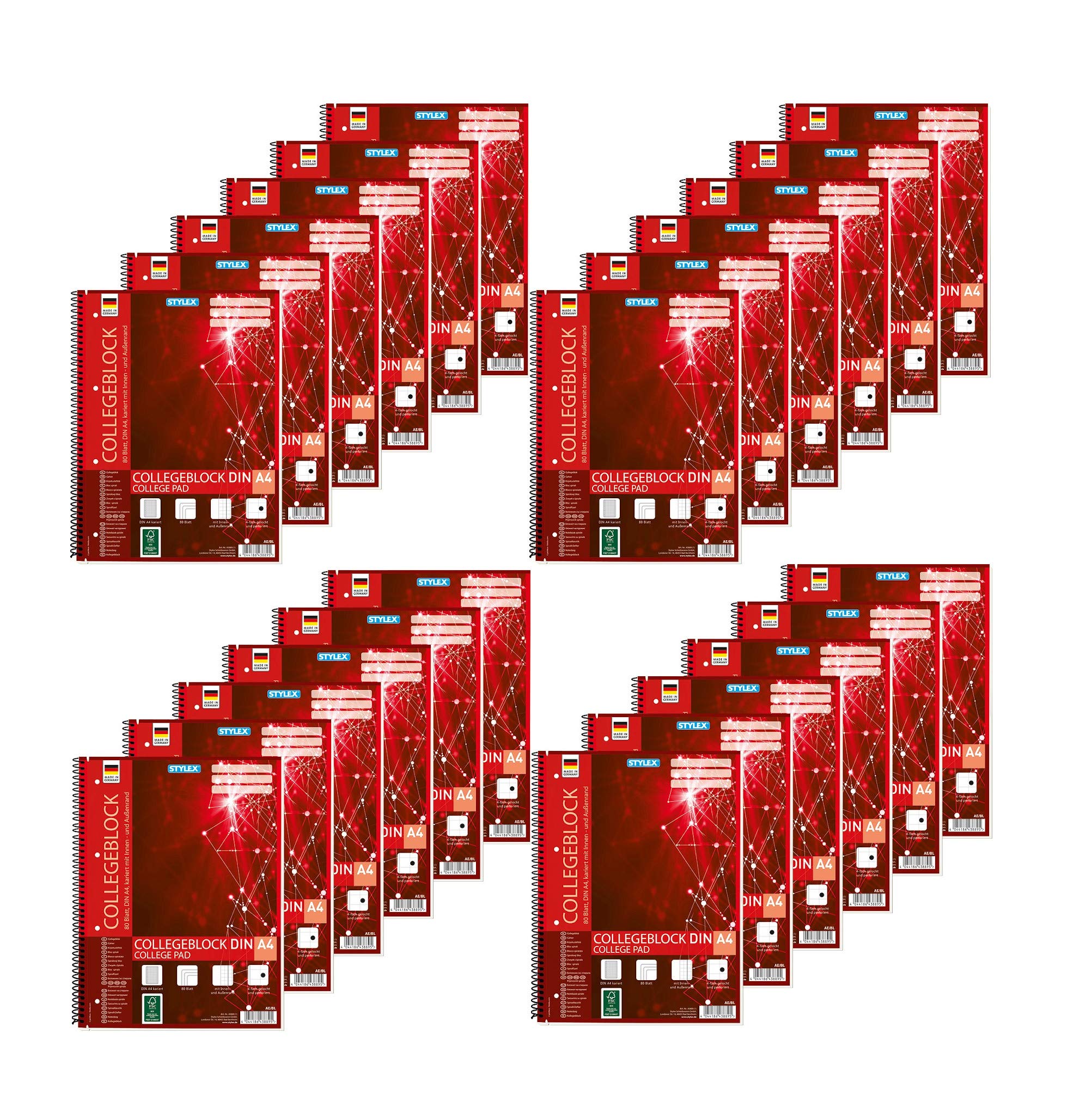 Stylex 43889-P6 DIN A4 Spiral-Collegeblock, kariert, 6-er Packung (4)