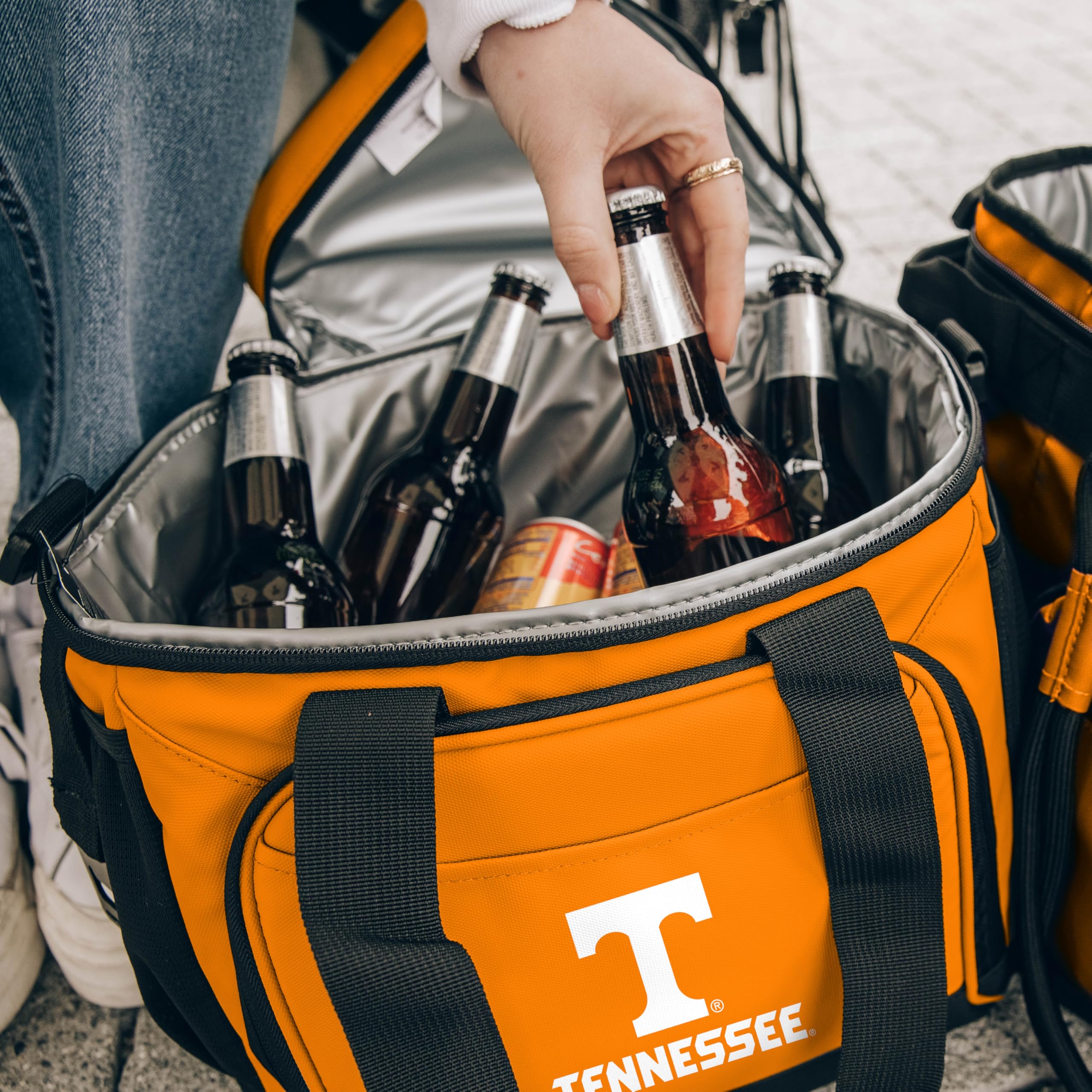 Logo Brands NCAA Tennessee Volunteers Flex 24-Can Cooler - Heat-Sealed Leak-Proof Lining, Built-in Bottle Opener, Adjustable Shoulder Strap- Great for Tailgates & Picnics