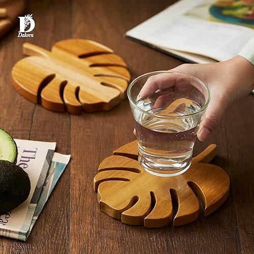 Miniatura 5 de Dakorn Juego de 2 salvamanteles de madera de teca Monstella con forma izquierda, salvamanteles para platos calientes, ollas, sartenes, mesa de