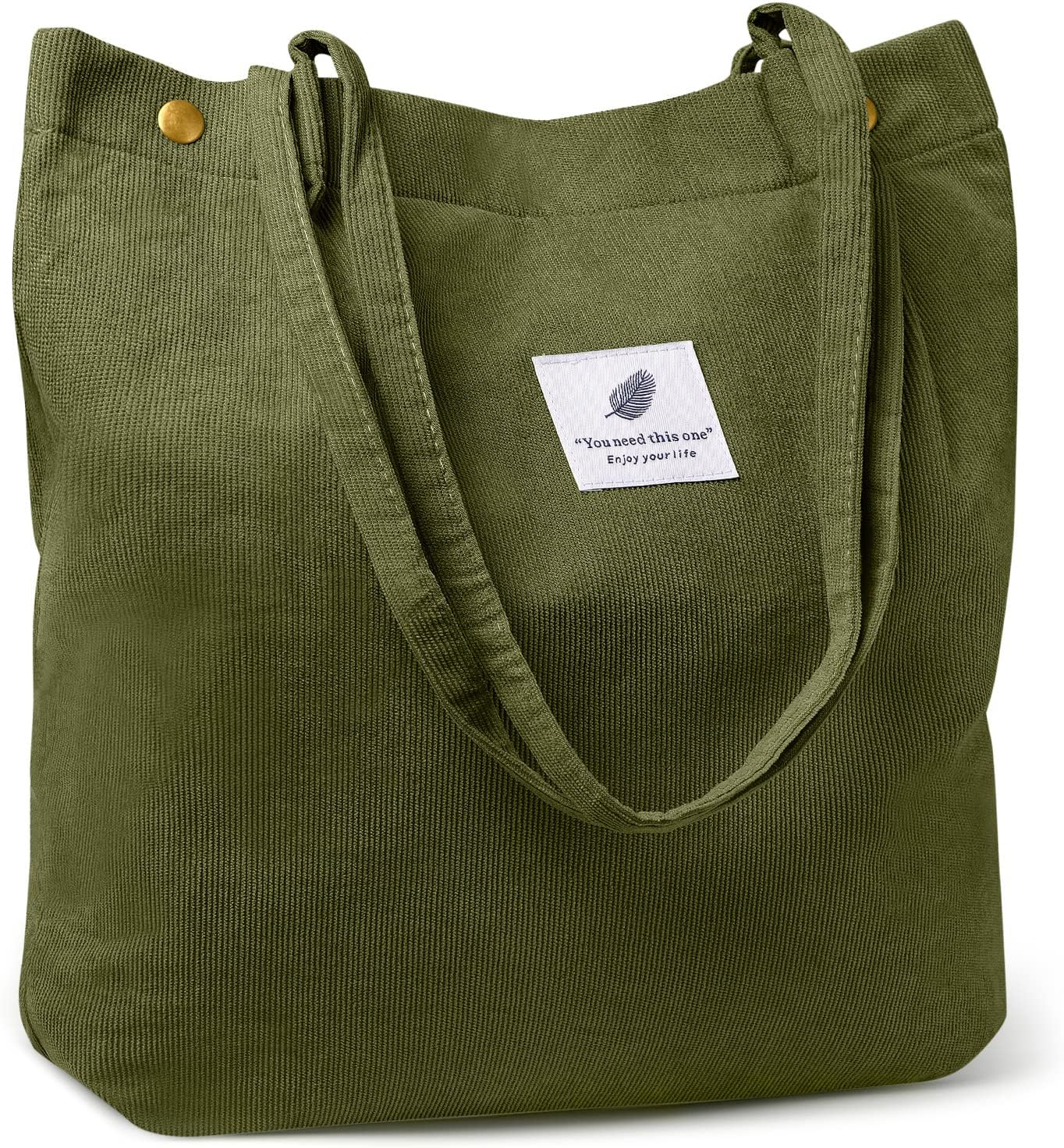 Ndeno Women Tote Bags Grocery Shoulder Bag Corduroy with Inner Pocket for Work Beach Lunch Travel Shopping Shopper Handbags, Army Green, Large