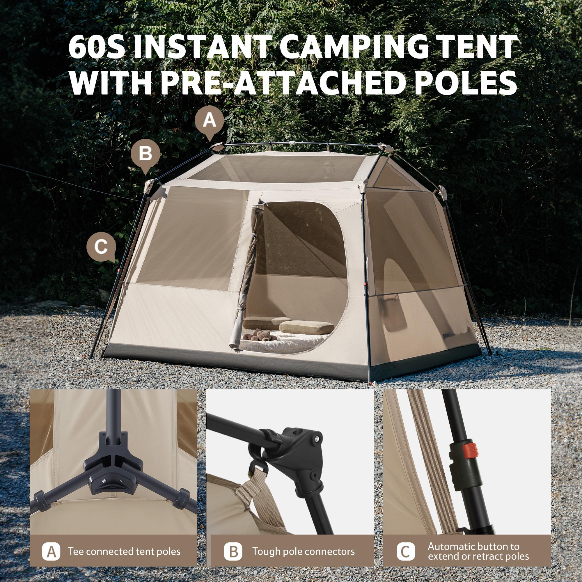 Naturehike Village Lite Tienda de campaña familiar para 4 – 8 personas, con 60 segundos, impermeable, doble capa, túnel para camping y jardín