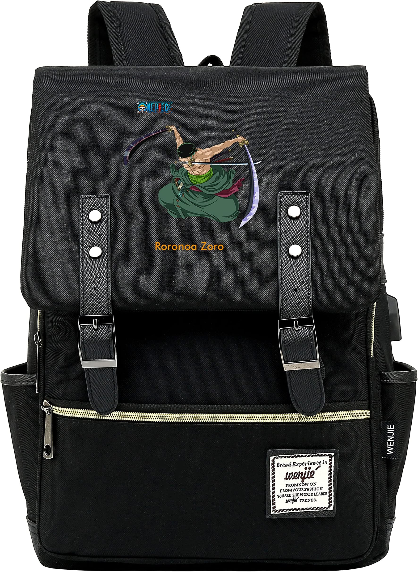 RoffatideAnime One Piece Backpacks School Book Bag 15.6'' Laptop Backpacks Black Business Backpack Travel Purse Daypack