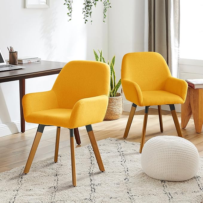 Amazon.com: Art Leon Swivel Desk Chair No Wheels - Set of 2 Mid Century Modern Office Chair ...