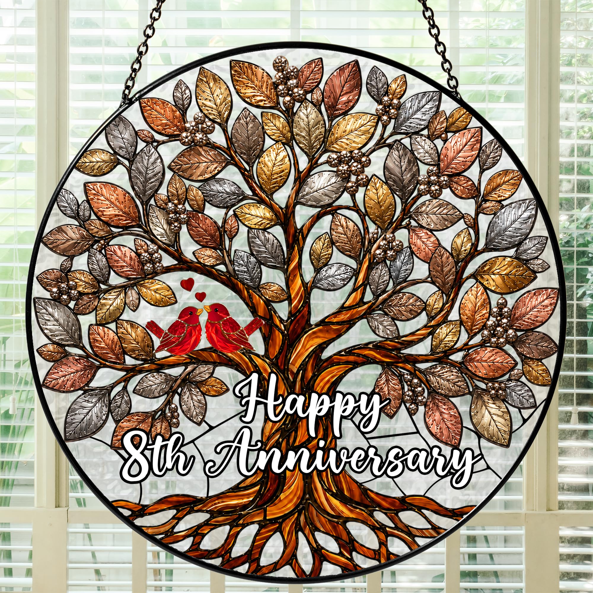 Bozspacer 8th Anniversary Stained Glass Suncatcher for Window