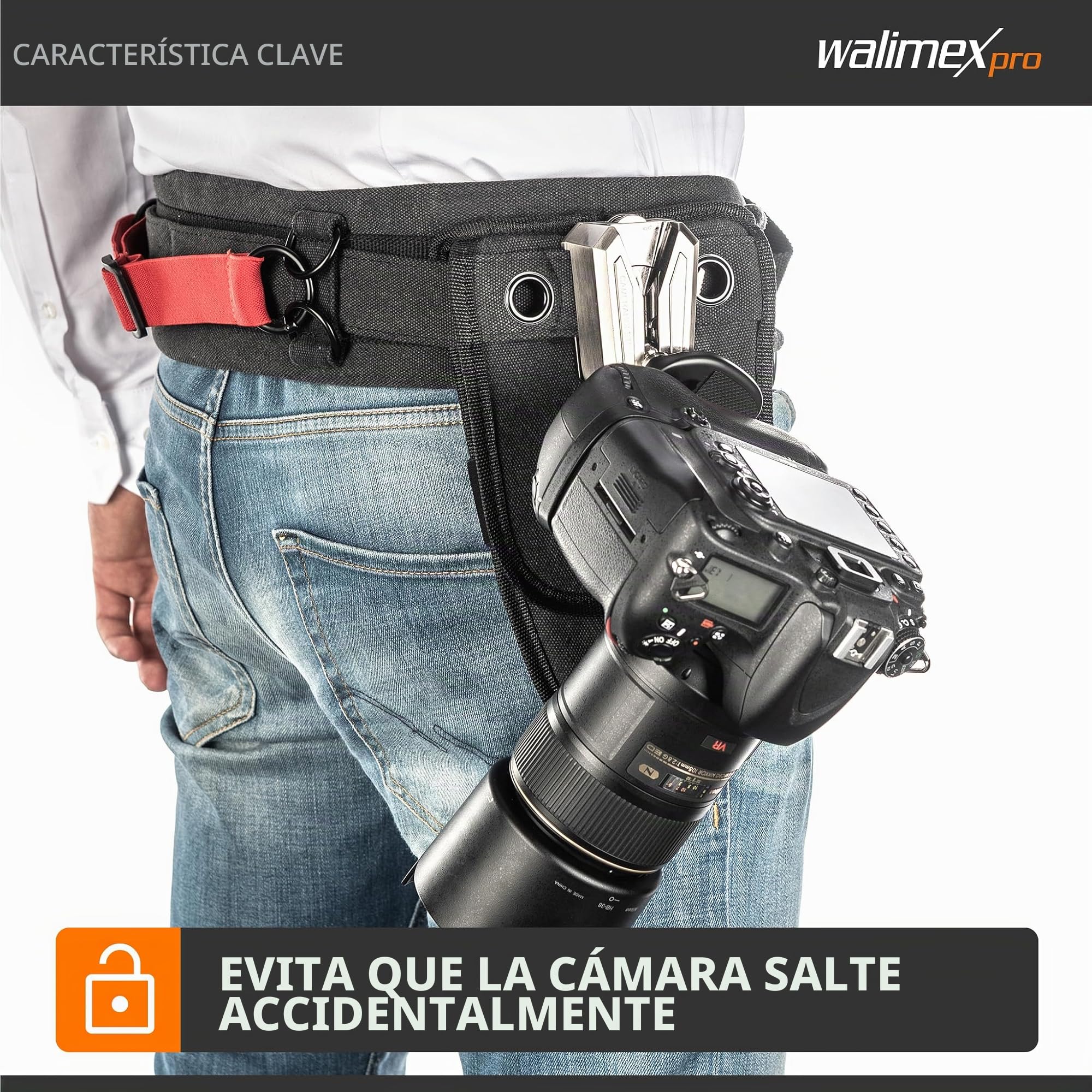 Walimex pro Cinturón de cadera para cámara con V-Dock Argus – Correa con funda para fotografía y fotografía al aire libre – Soporte para cámara V Clip con cinturón abdominal