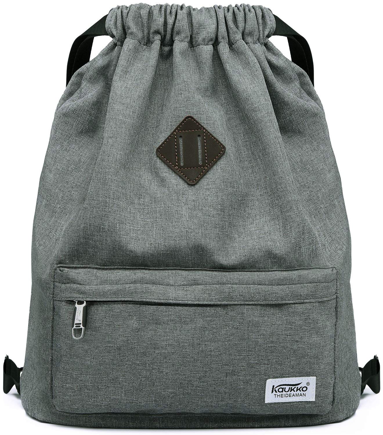 KAUKKO Bolsa de gimnasio de lona con cordón y bolsillo interior, mochila escolar, mochila deportiva de — view 17