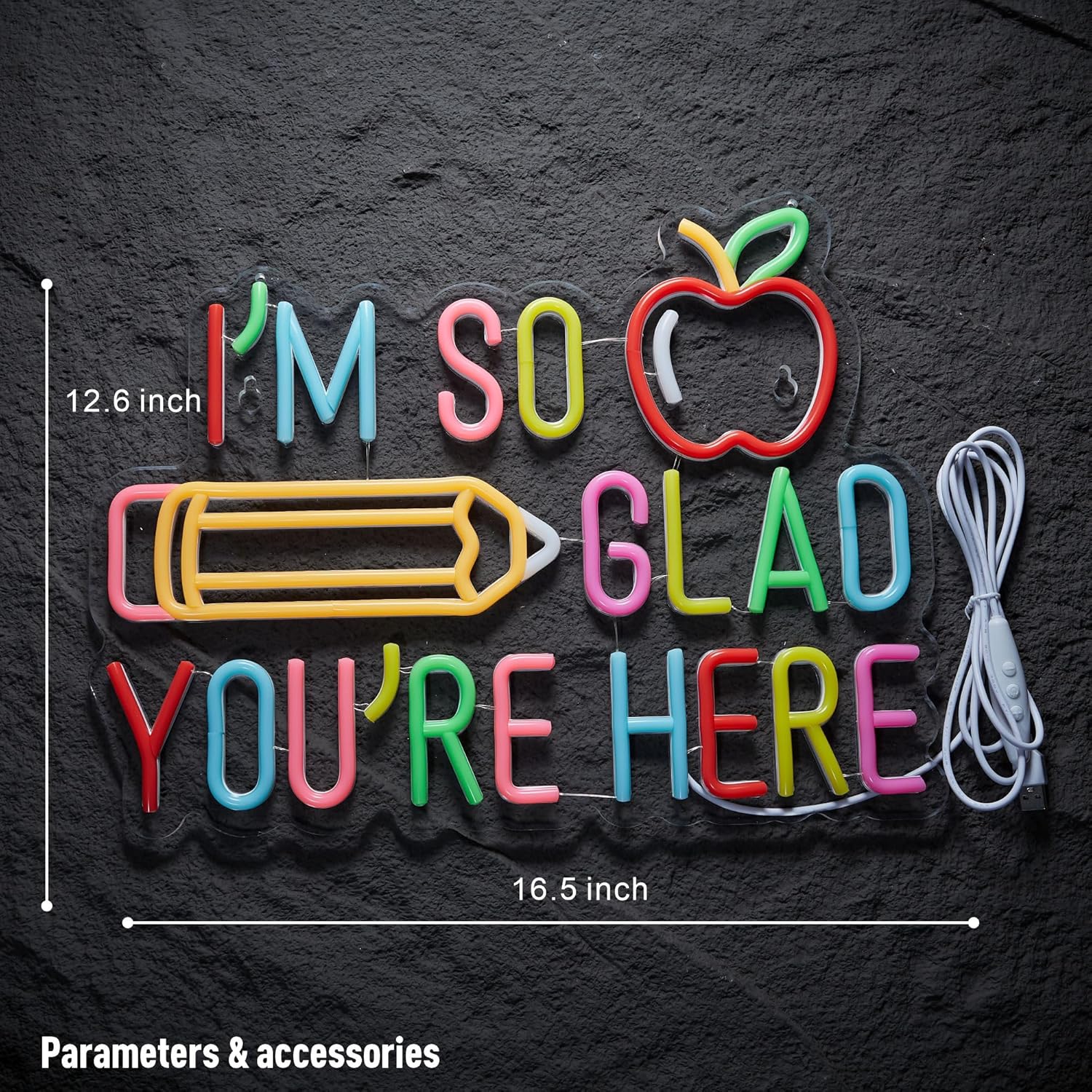 I’m So Glad You’re Here Neon Sign Positive Affirmation LED Light for Wall Decor Multicolored Light Up Signs for School Classroom Wedding Party Store Home Wall Decor (16.5 X 12.6 inch) - Image 5