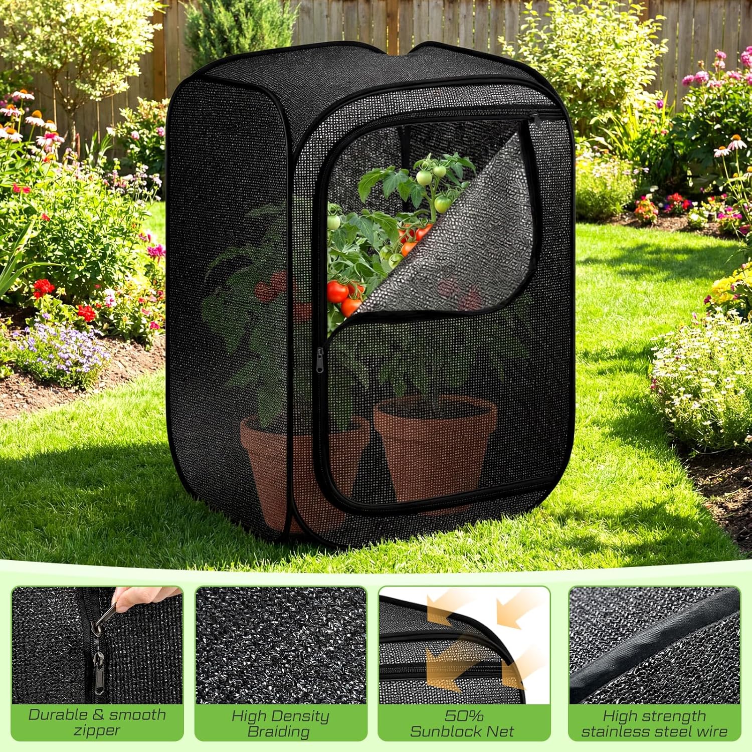 SATINIOR 2 Pack Garden Plant Shade Tent Pop up Plant Protector Sun Shade Netting with Zipper Outdoor Insect Barrier Mesh Pest Guard Cover Pop Up Cage from Animals, Bird(Cage Style,23.6"x23.6"x35.4")