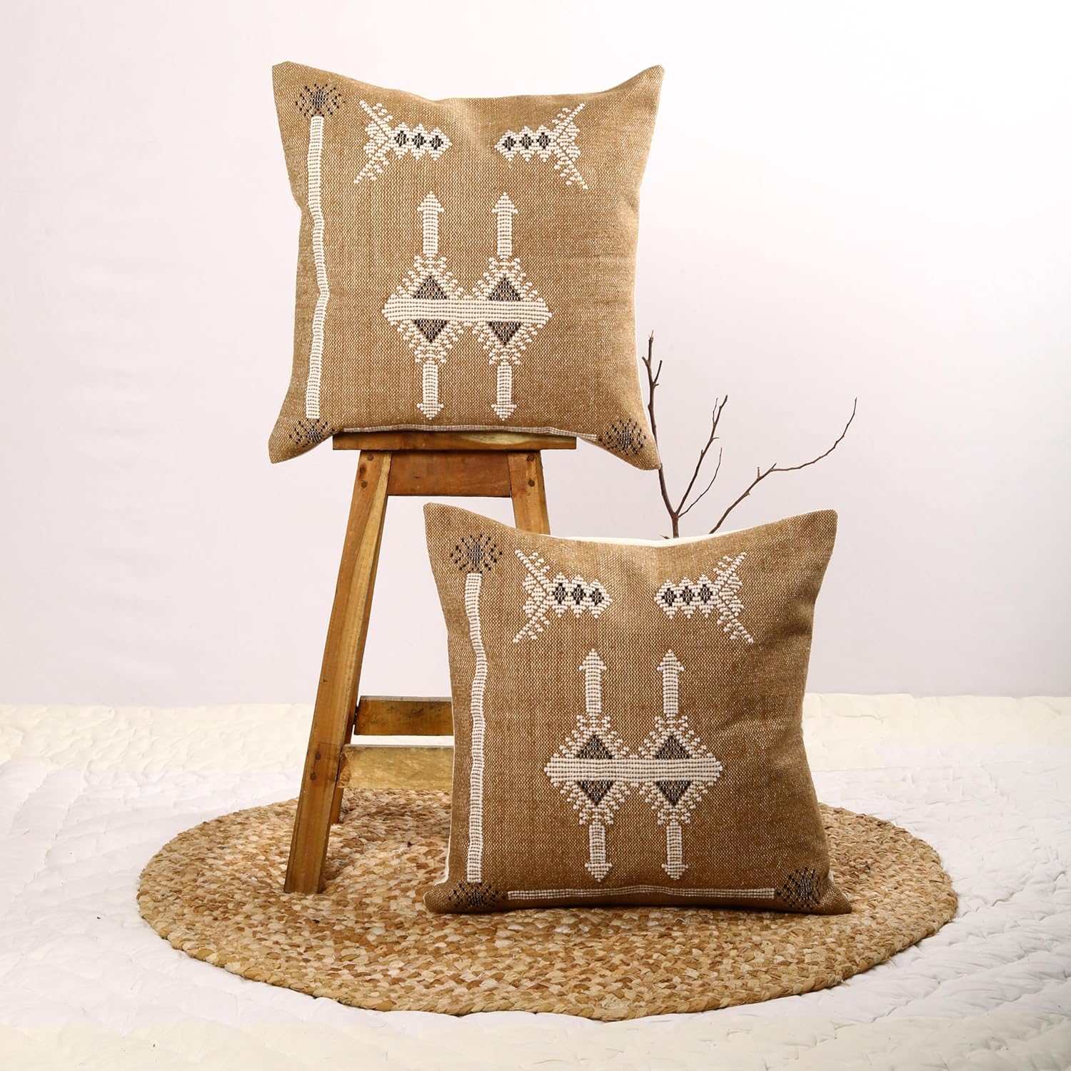 Trade Star 100% Cotton Sabra Throw Pillow Cover Set of 2 Cotton Cushion Cover Handloomed Decorative Cushion case Handwoven Pillowcase 18x18 Inches Designer Pillow Shams